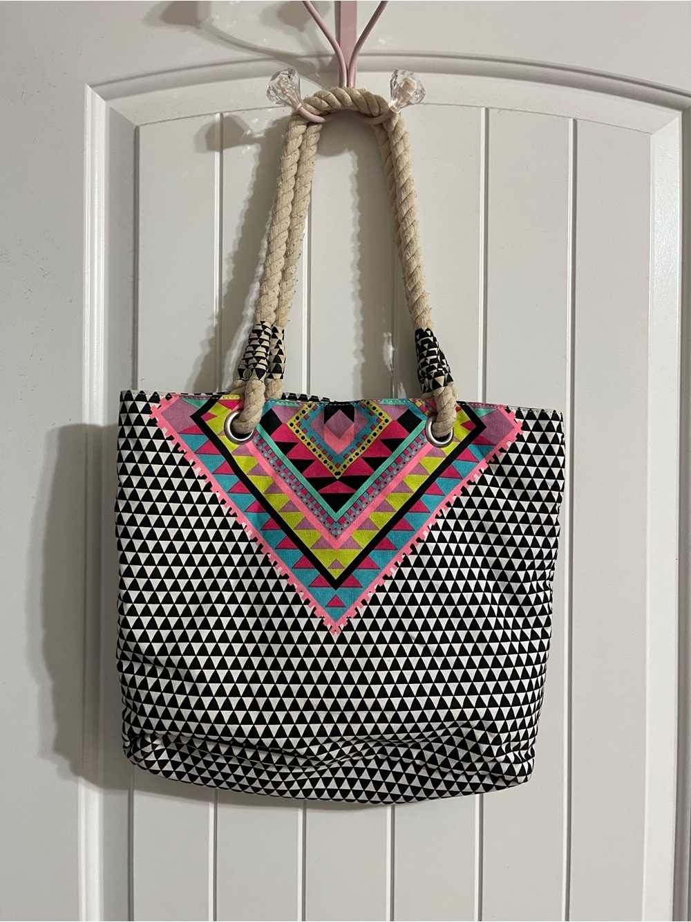 2010s Multicolor Black And White Boho Tote Bag